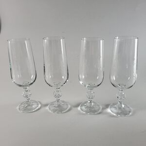 Set Of 4 Champagne Flutes with Faceted Stem  Clear Glass
